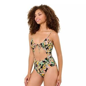 Ninety-Nine Degrees Tunnel Cutout One-Piece Swimsuit Floral black S